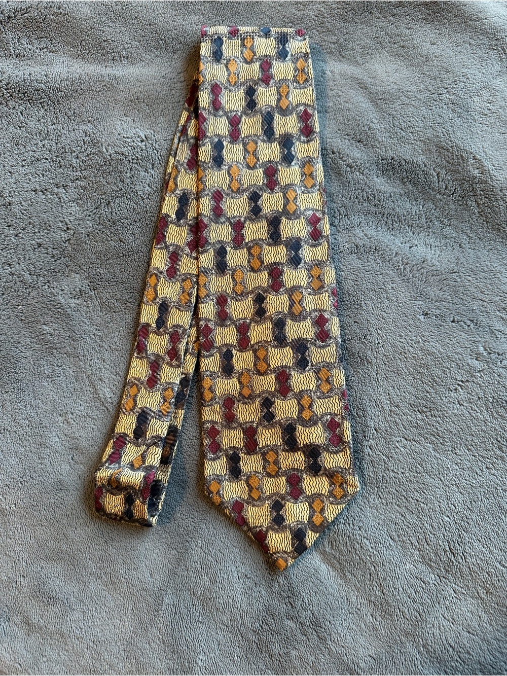 Robert Talbott Silk Tie in Gold, Navy & Burgundy Geometric Pattern